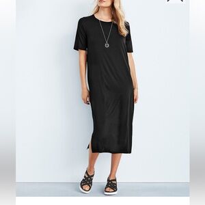 Eileen Fisher Round neck tencel T-shirt Dress Black Size Medium NWT